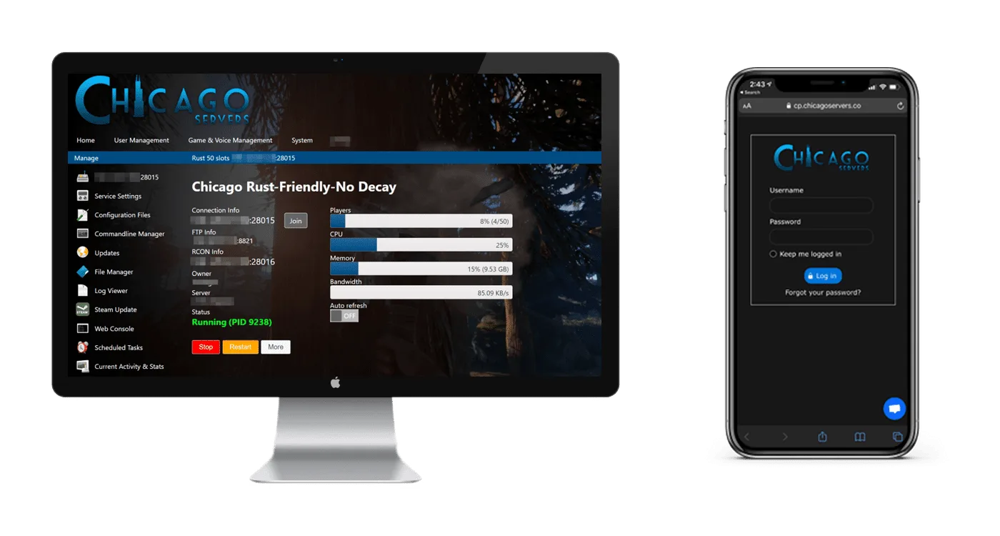 ChicagoServers mobile-friendly control panel